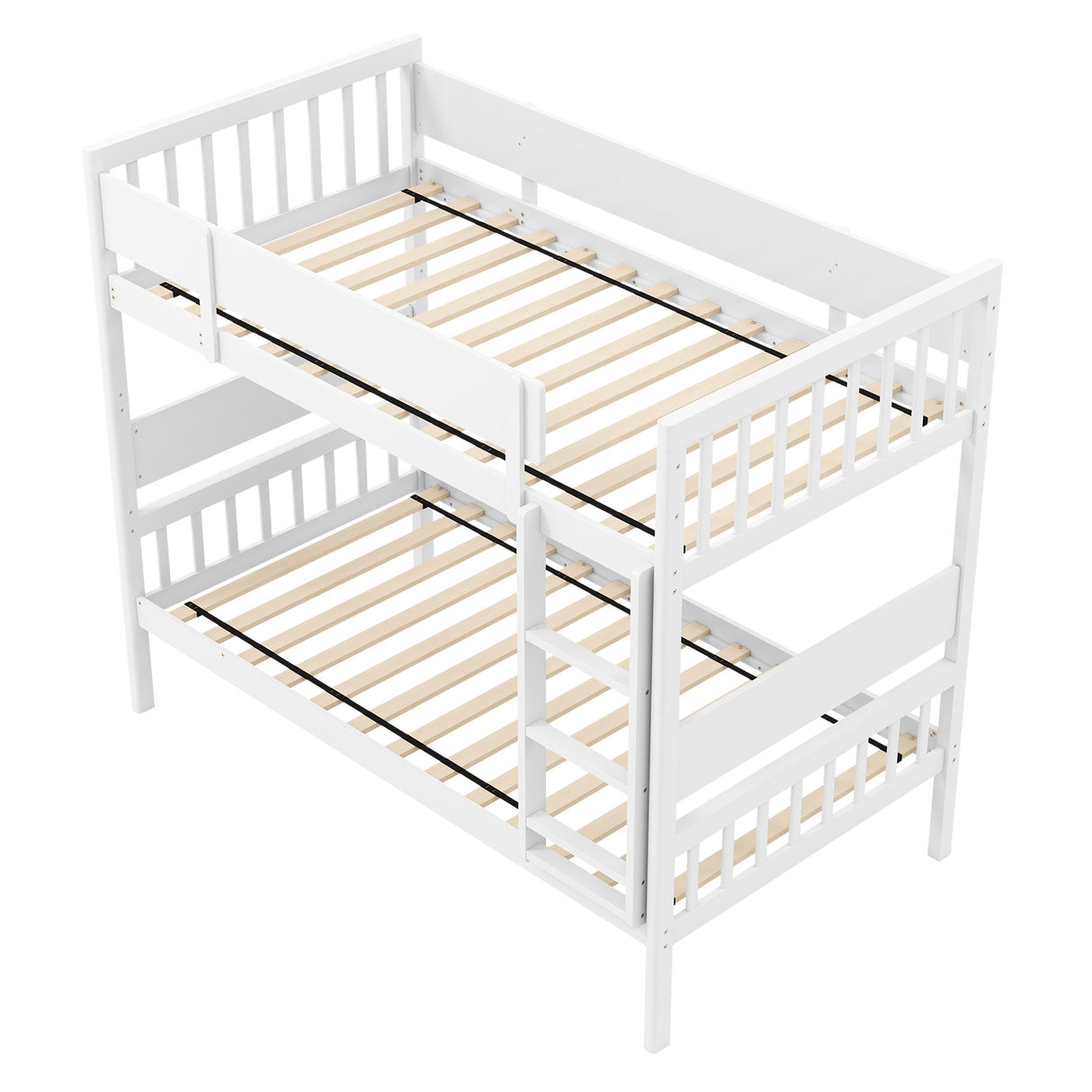 Twin Over Twin Bunk Bed with Ladder and Full-length Guardrails
