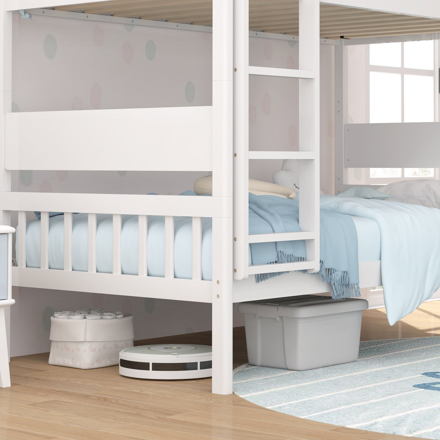 Twin Over Twin Bunk Bed with Ladder and Full-length Guardrails