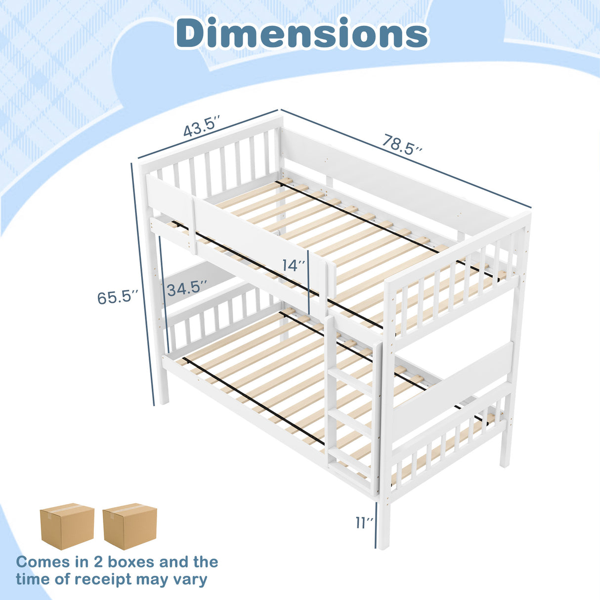 Twin Over Twin Bunk Bed with Ladder and Full-length Guardrails