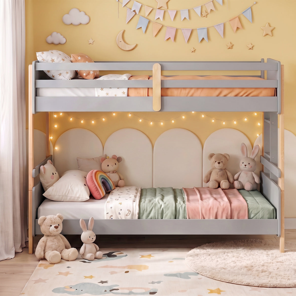 Twin Over Twin Bunk Bed with Ladder Convertible to 2 Twin Beds Toddler Wood Bunk Bed