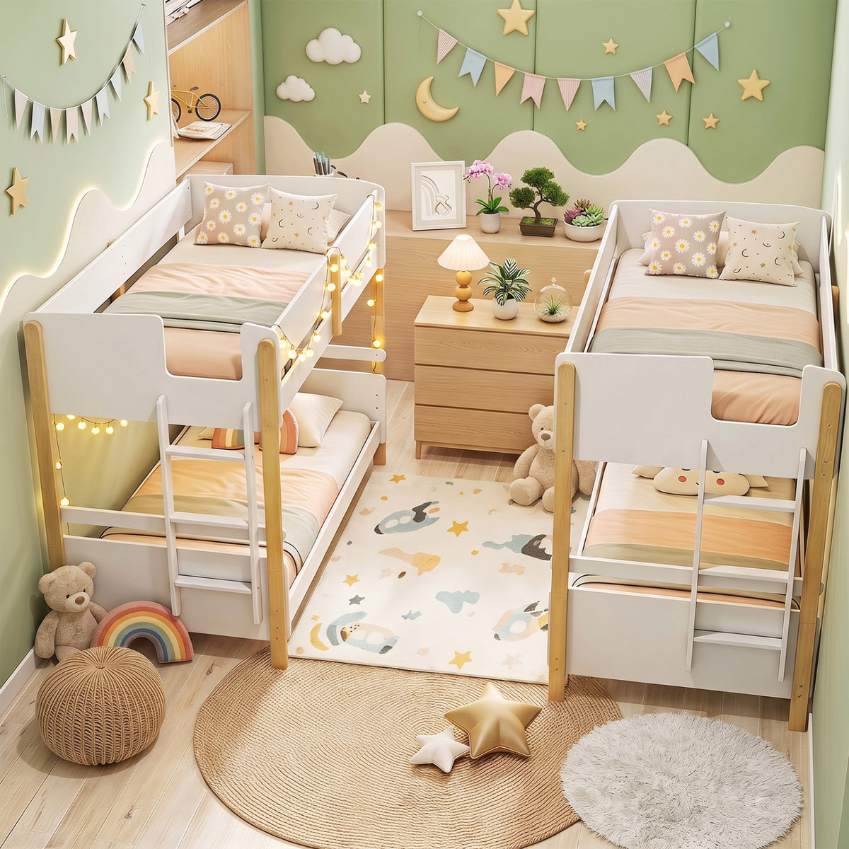 Twin Over Twin Bunk Bed with Ladder Convertible to 2 Twin Beds Toddler Wood Bunk Bed