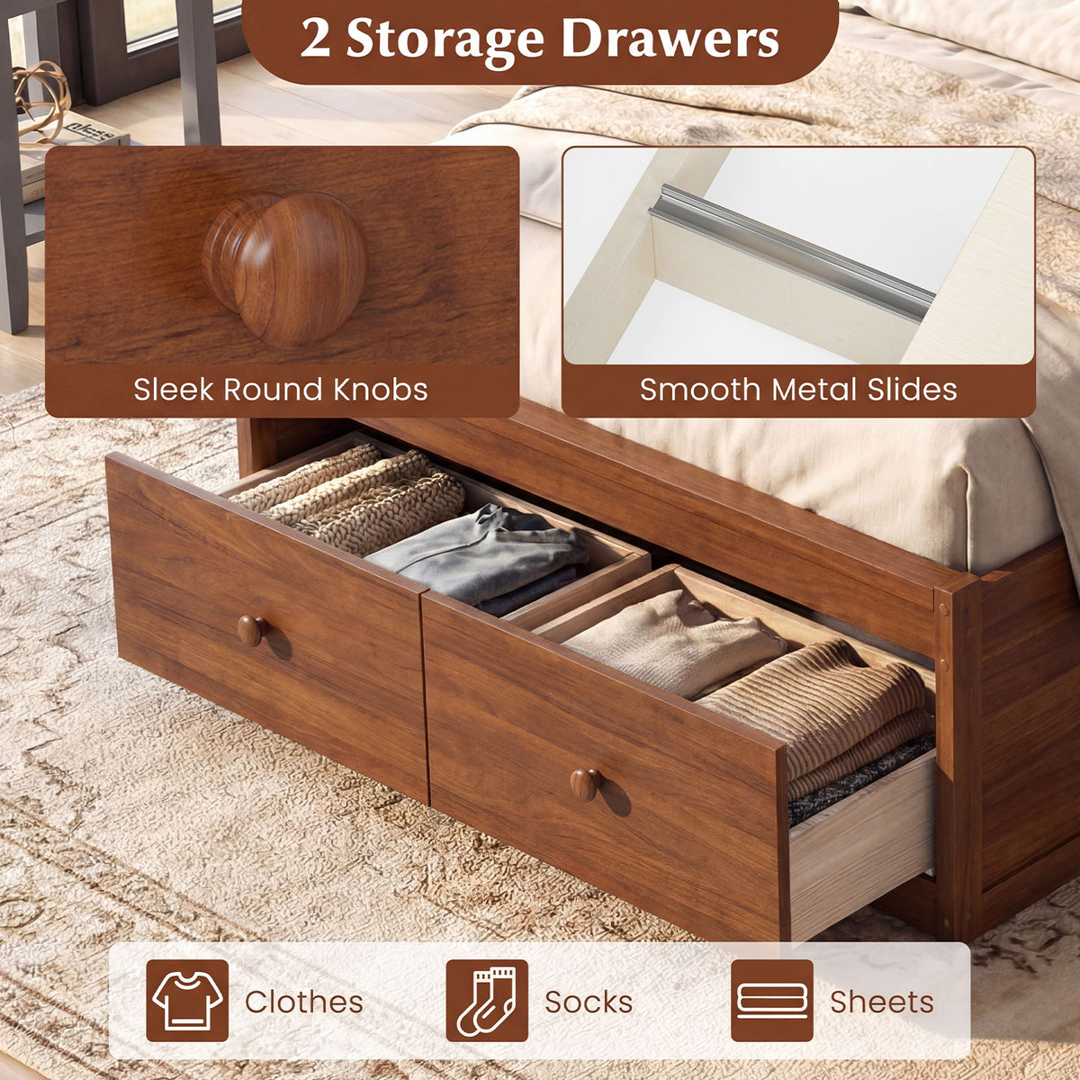 Twin Size Bed Frame with Storage Drawers and Headboard