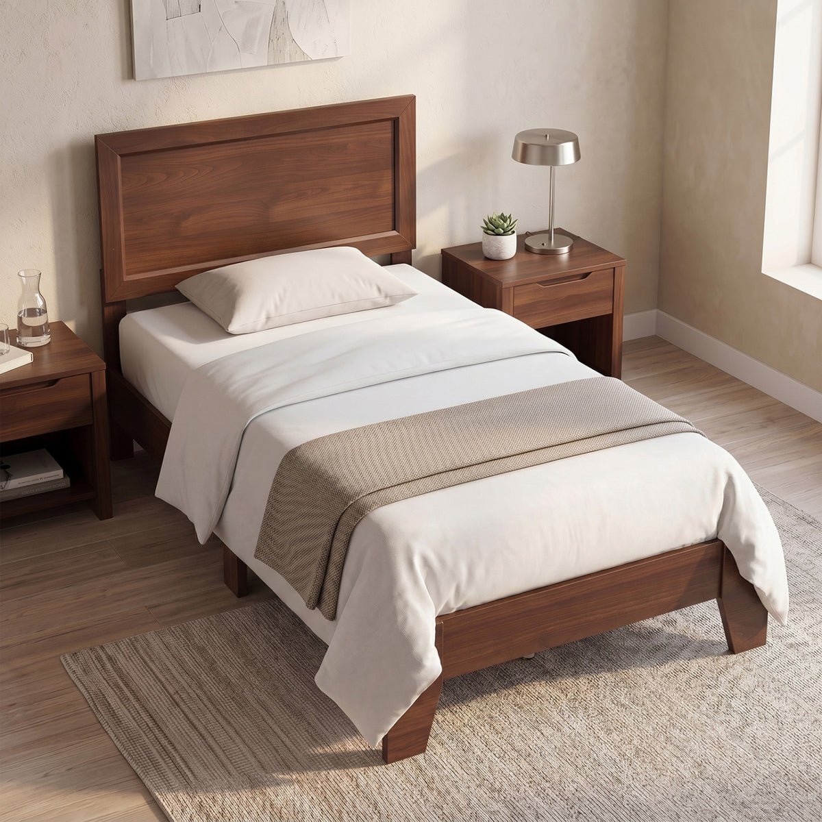 Twin Size Bed Frame with Headboard for Small Room No Box Spring Needed
