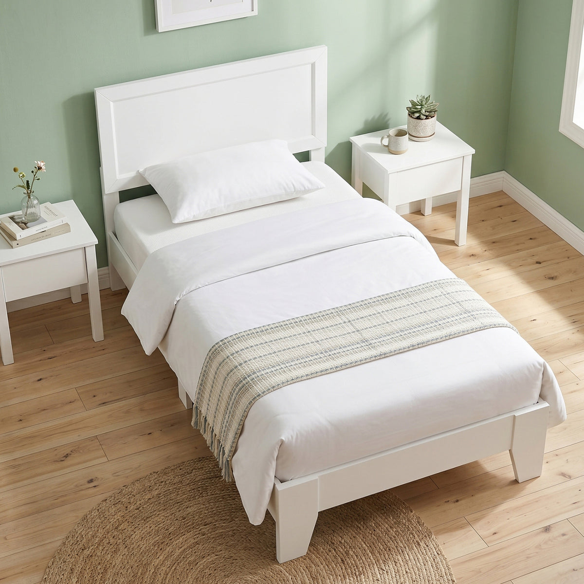 Twin Size Bed Frame with Headboard for Small Room No Box Spring Needed