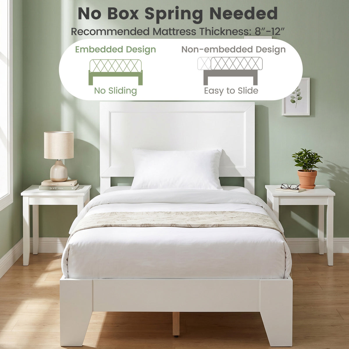 Twin Size Bed Frame with Headboard for Small Room No Box Spring Needed