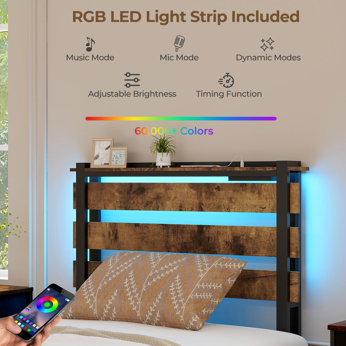 Full/Queen/Twin Size Bed Frame with Drawers LED Lights and USB Ports