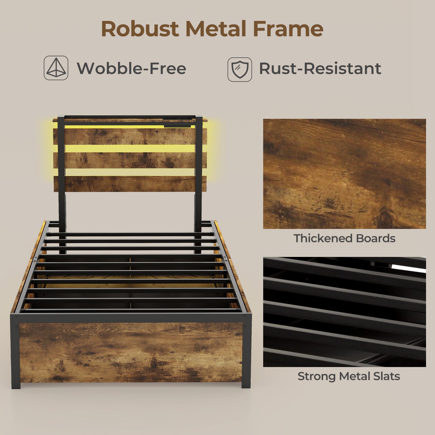Full/Queen/Twin Size Bed Frame with Drawers LED Lights and USB Ports