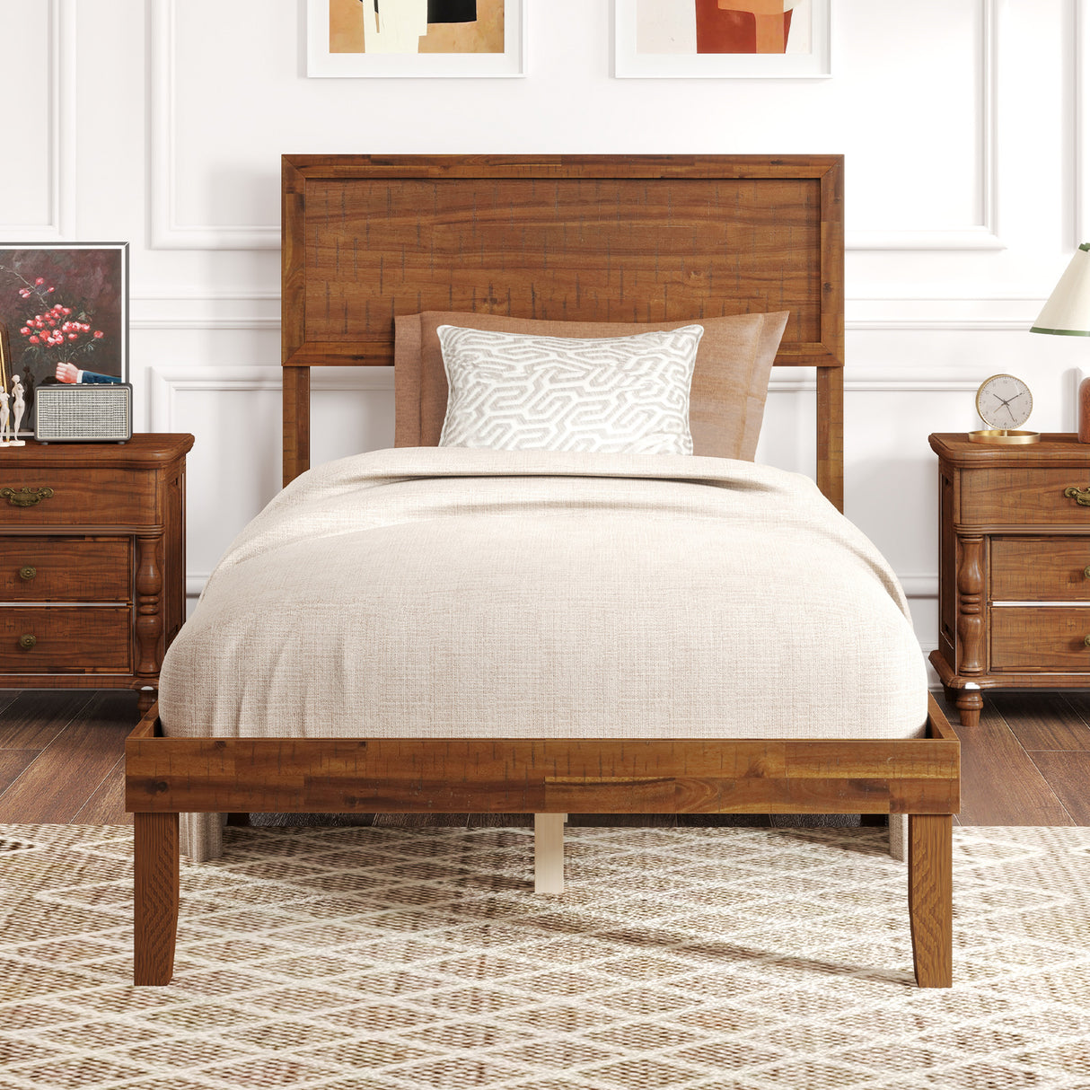 Twin/Full/Queen Size Bed Frame with Headboard and Wooden Slats Support