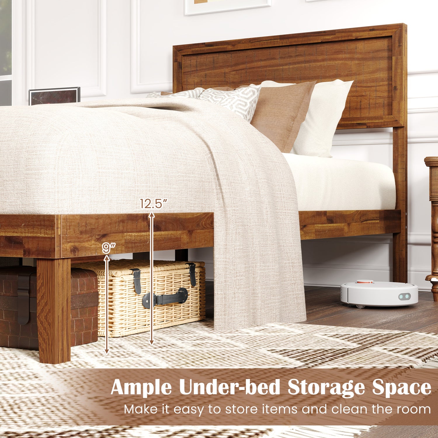 Twin/Full/Queen Size Bed Frame with Headboard and Wooden Slats Support
