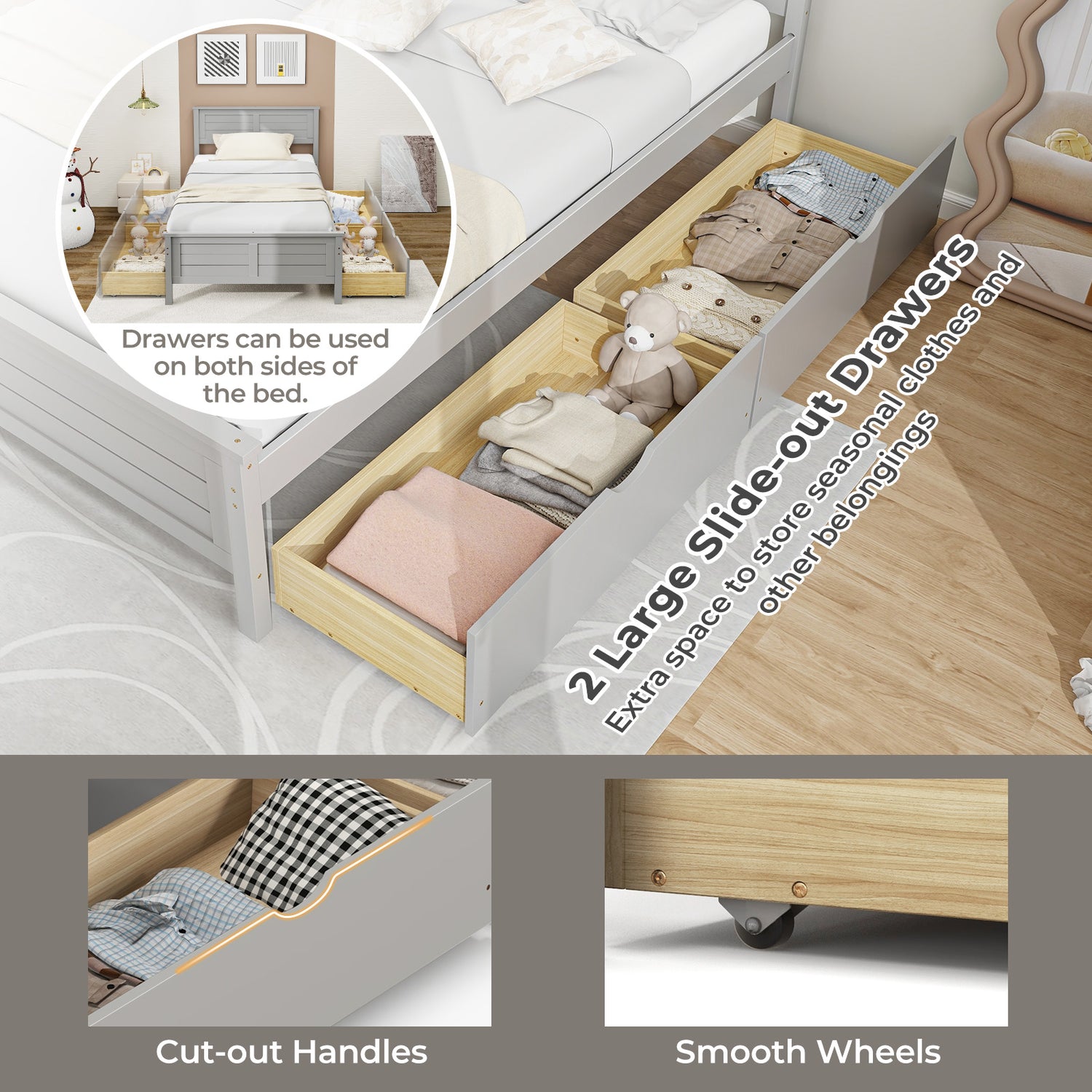 Twin Size Bed Frame with Storage Drawers