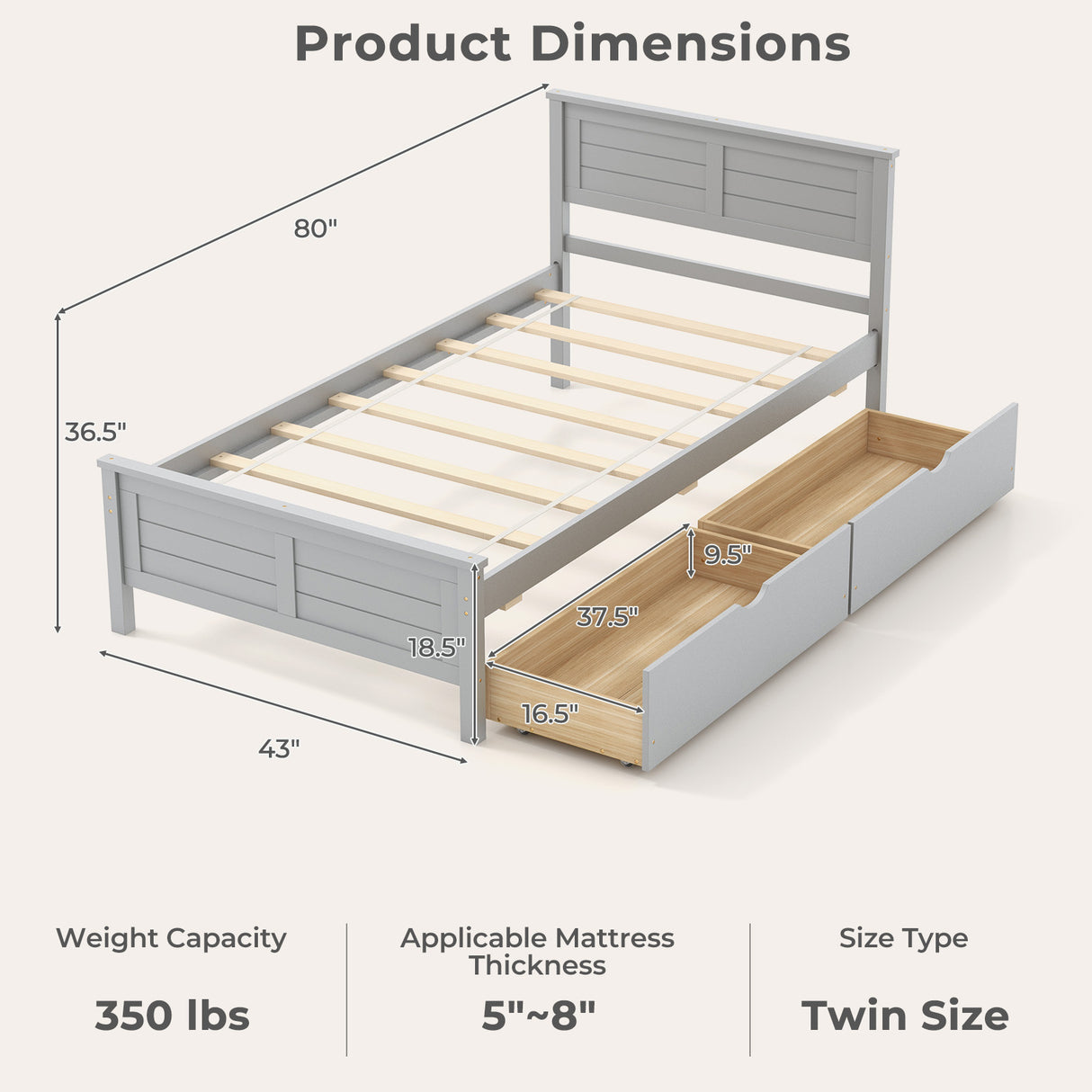 Twin Size Bed Frame with Storage Drawers