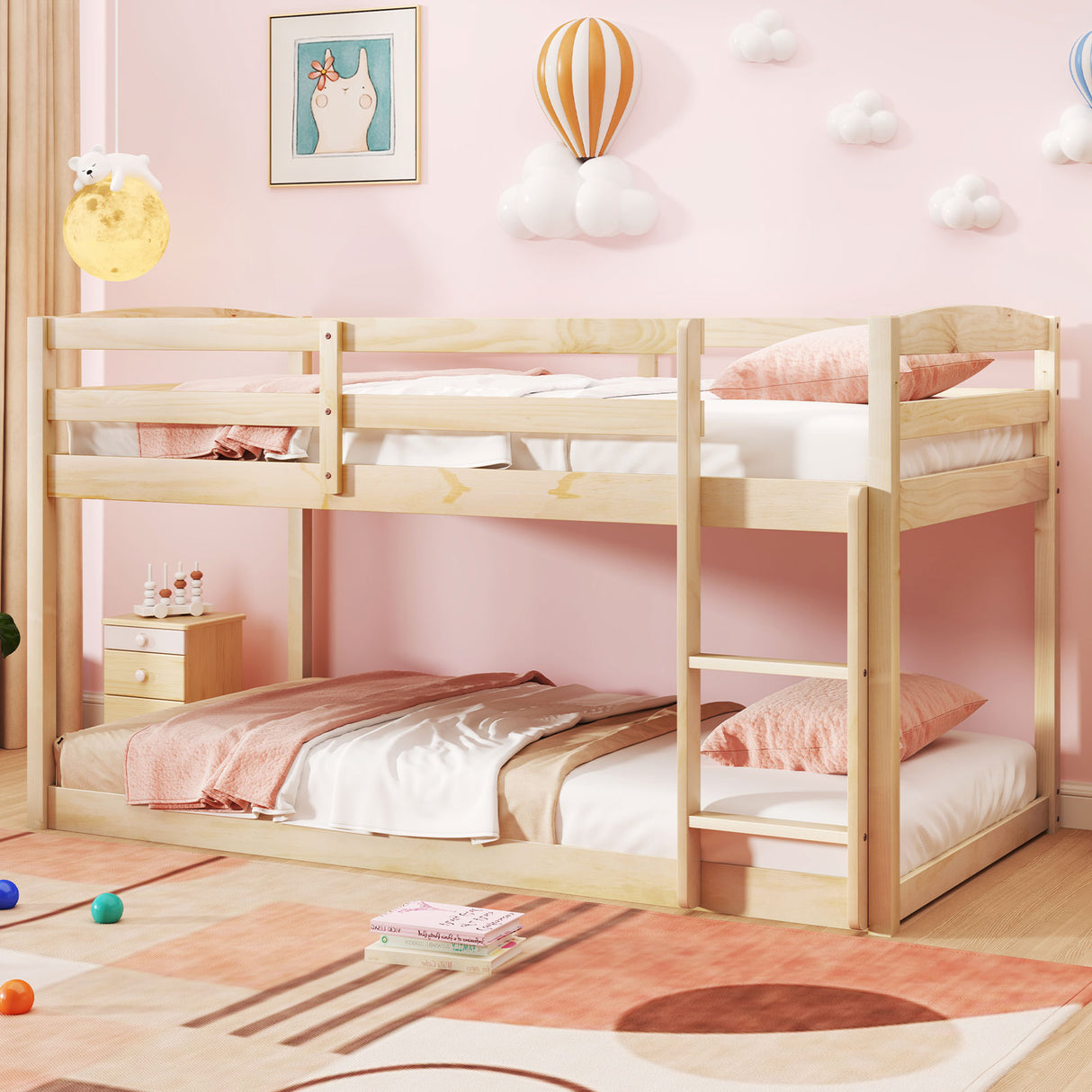 Twin Size Bunk Bed with High Guardrails and Integrated Ladder