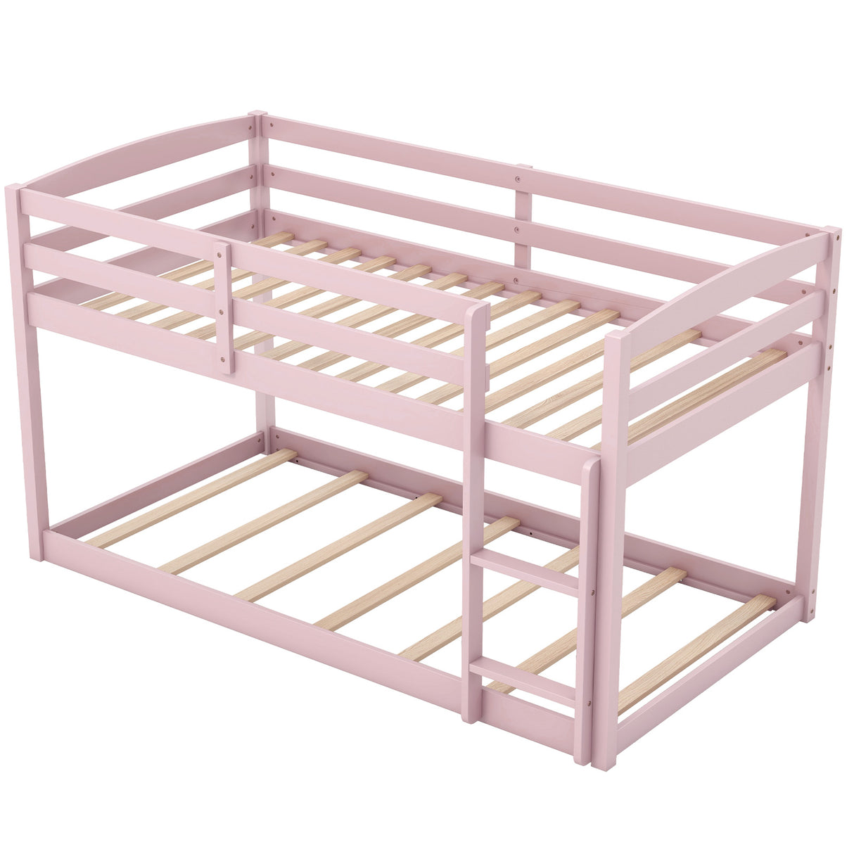 Twin Size Bunk Bed with High Guardrails and Integrated Ladder