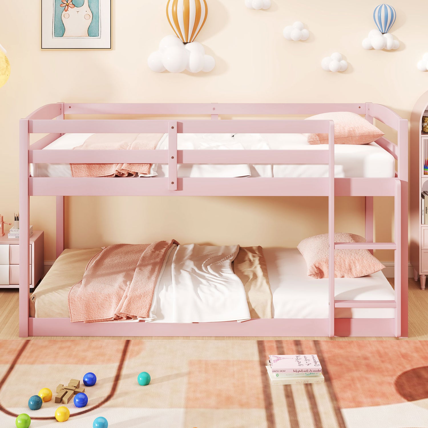 Twin Size Bunk Bed with High Guardrails and Integrated Ladder