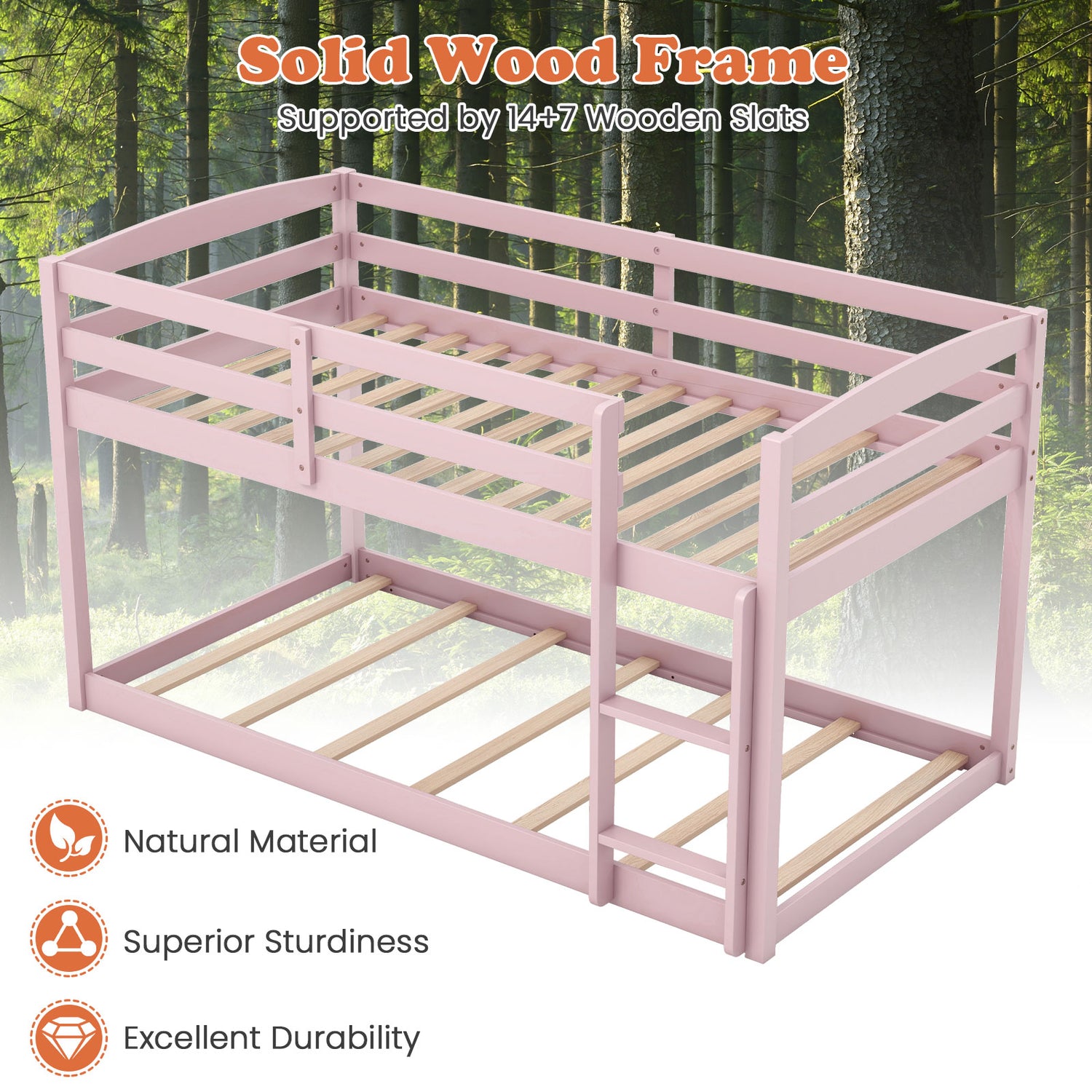 Twin Size Bunk Bed with High Guardrails and Integrated Ladder