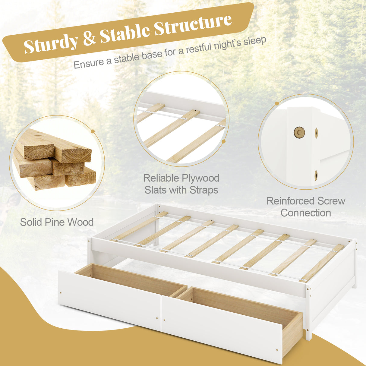 Twin Size Captain Bed with 2 Drawers and Slats Support