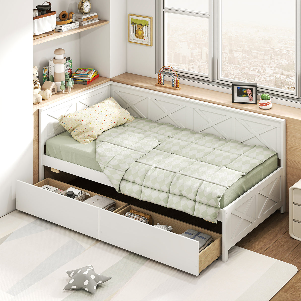 Twin Size Daybed with 2 Storage Drawers No Box Spring Needed