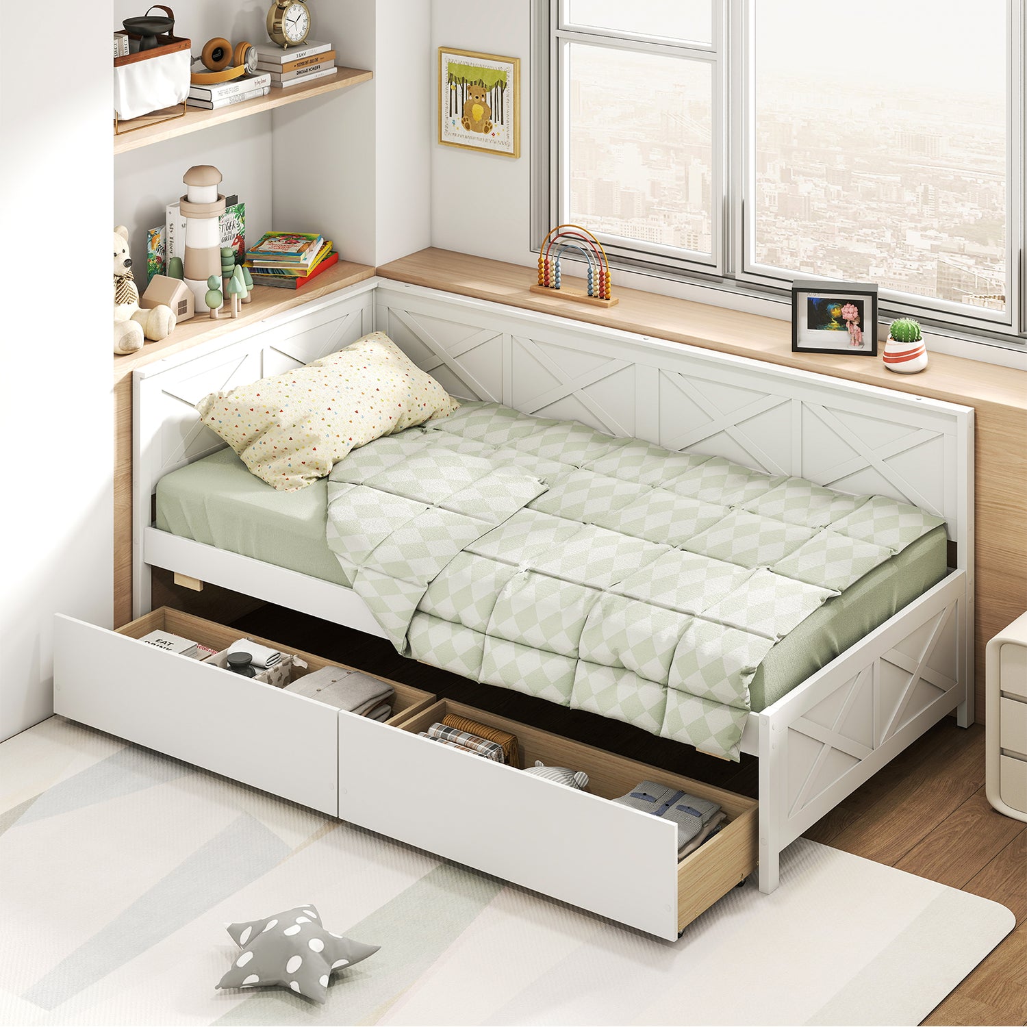 Twin Size Daybed with 2 Storage Drawers No Box Spring Needed