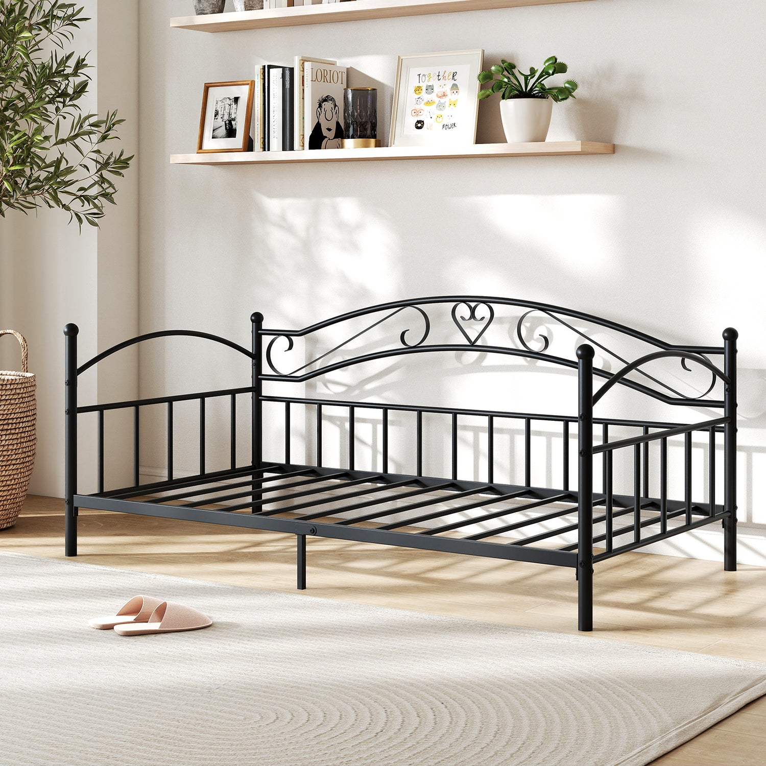 Twin Size Metal Daybed Frame with Headboard for Bedroom