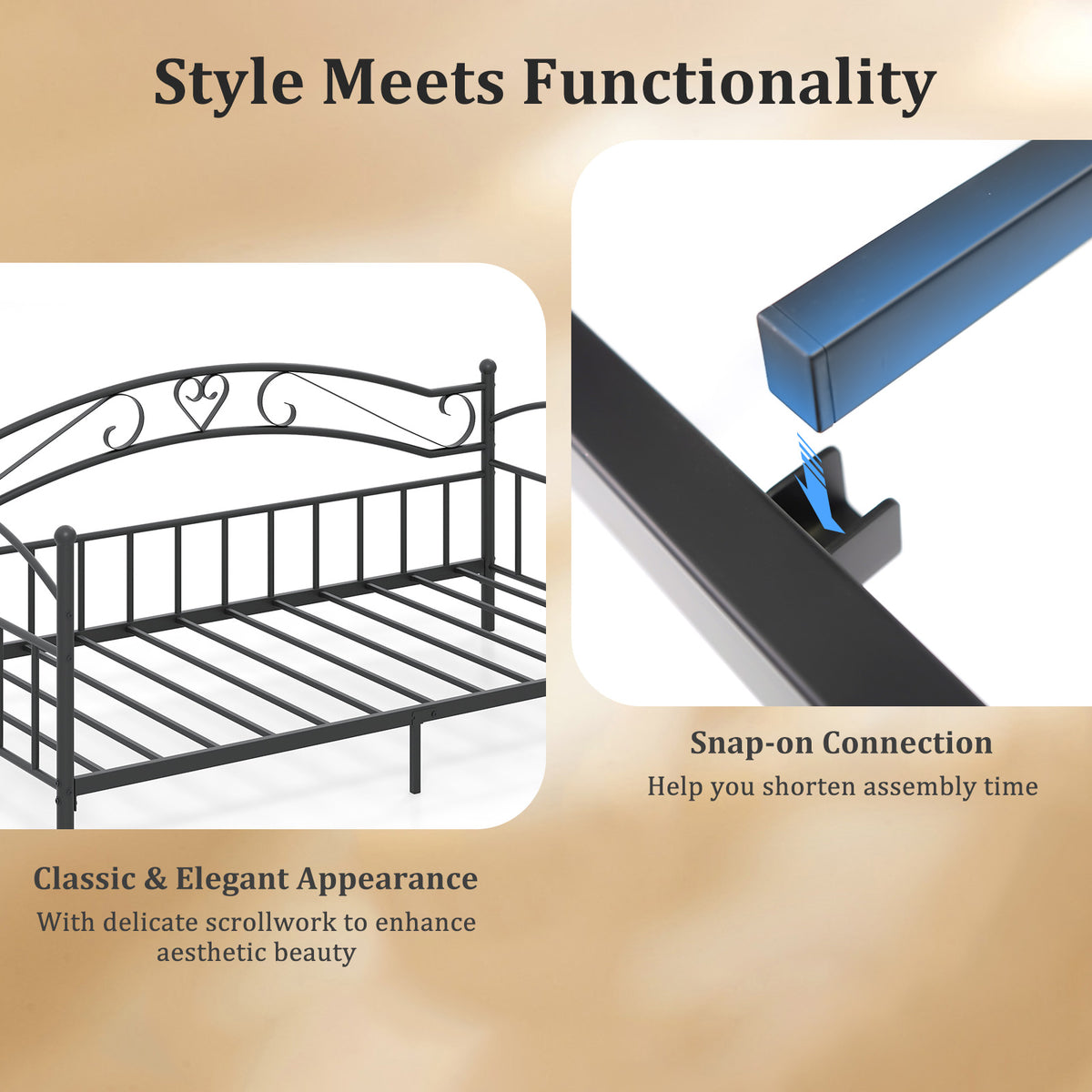 Twin Size Metal Daybed Frame with Headboard for Bedroom