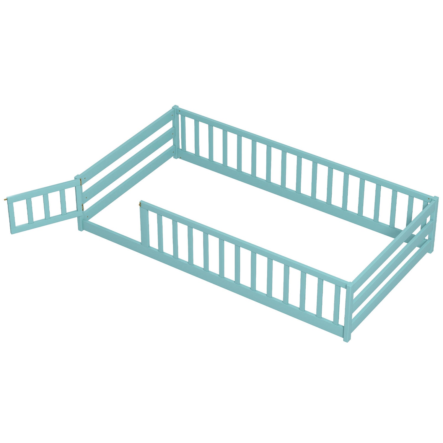 Twin Size Kids Wood Montessori Floor Bed with Door and Fence