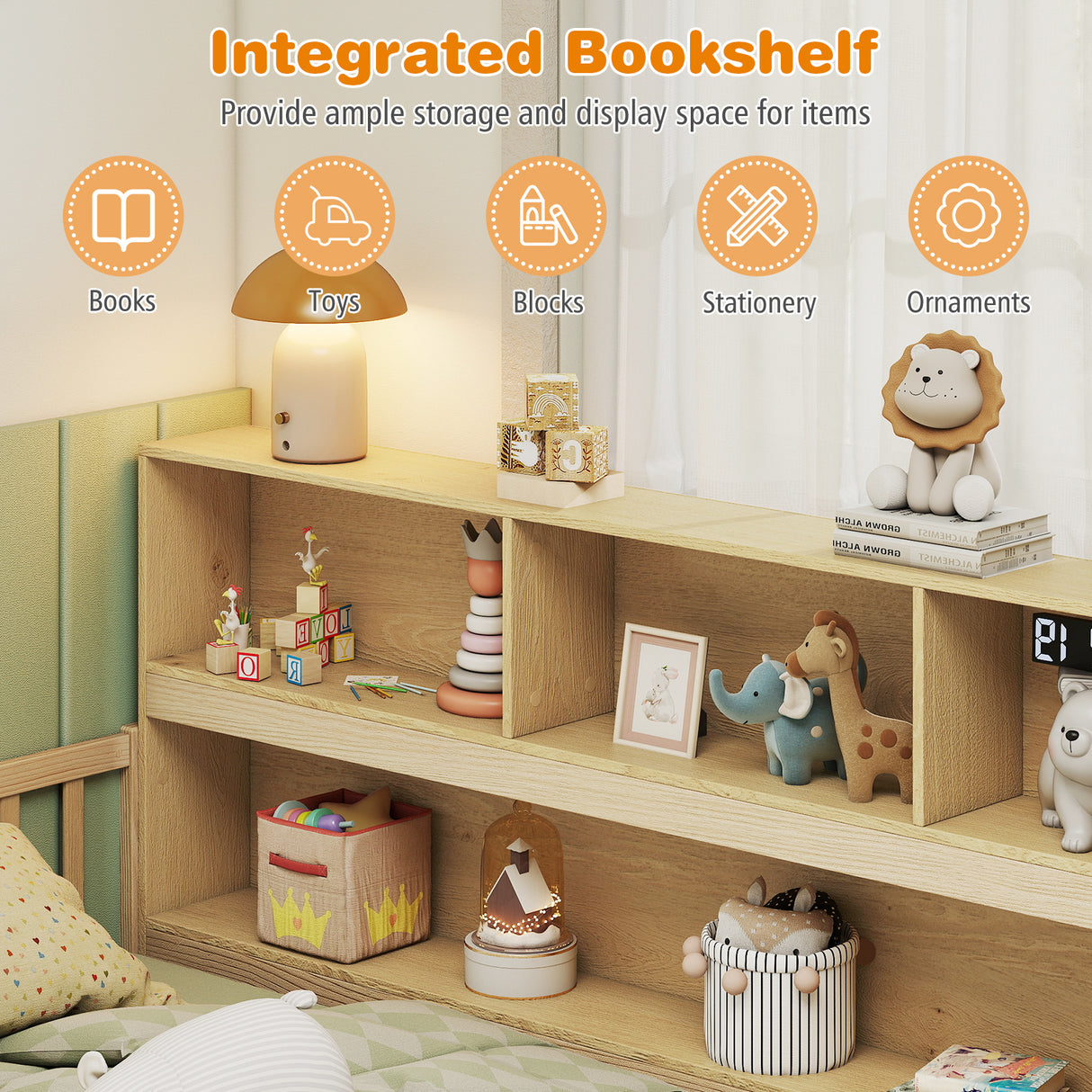 Twin Size Montessori Floor Bed with Bookcase