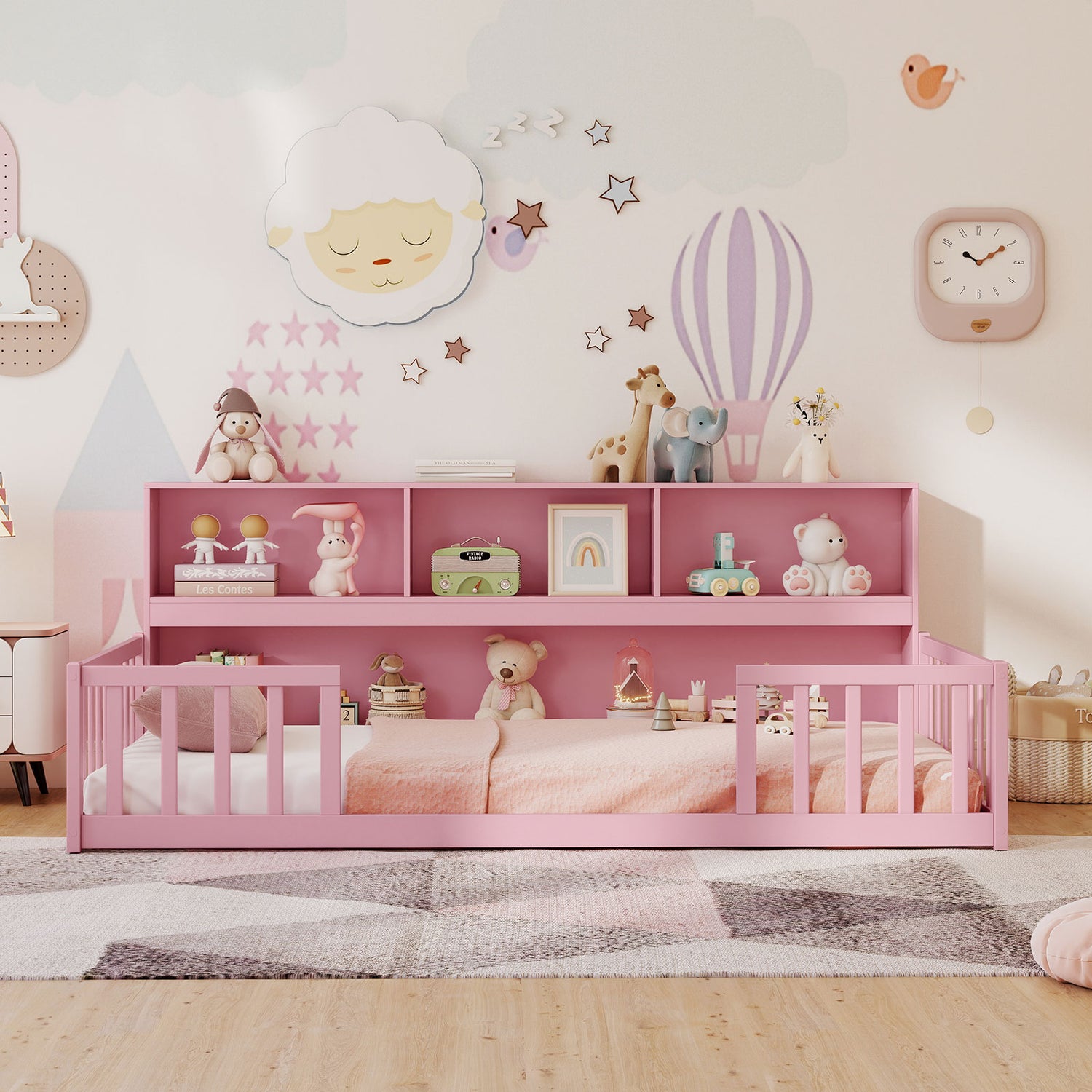 Twin Size Montessori Floor Bed with Bookcase
