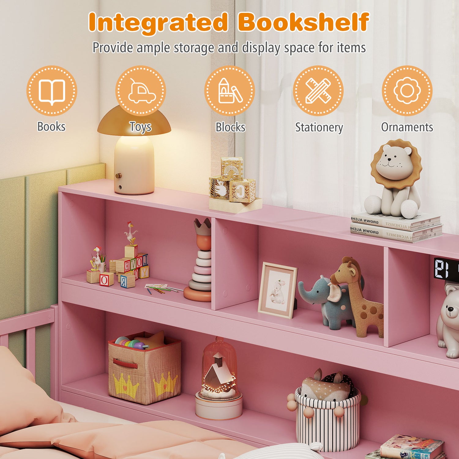 Twin Size Montessori Floor Bed with Bookcase