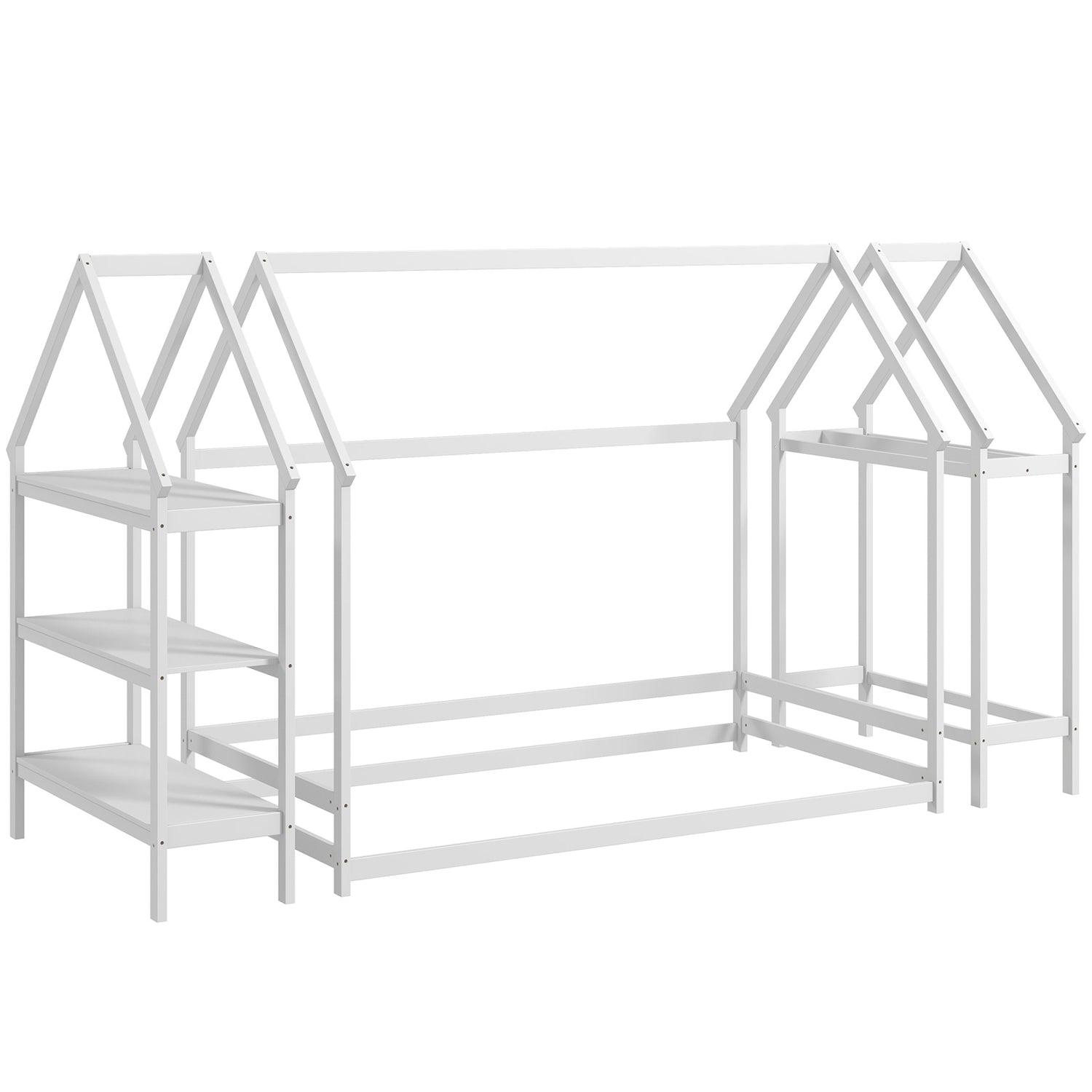 Twin Size Montessori Floor House Bed with Detachable Storage Shelves