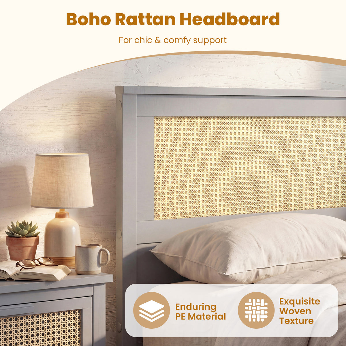Twin Size Rattan Bed Frame with Storage Drawers