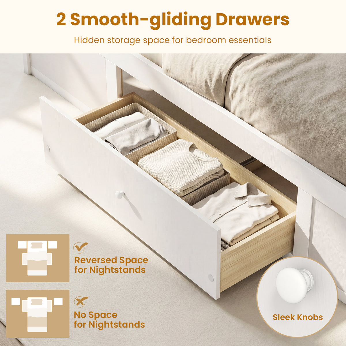 Twin Size Rattan Bed Frame with Storage Drawers