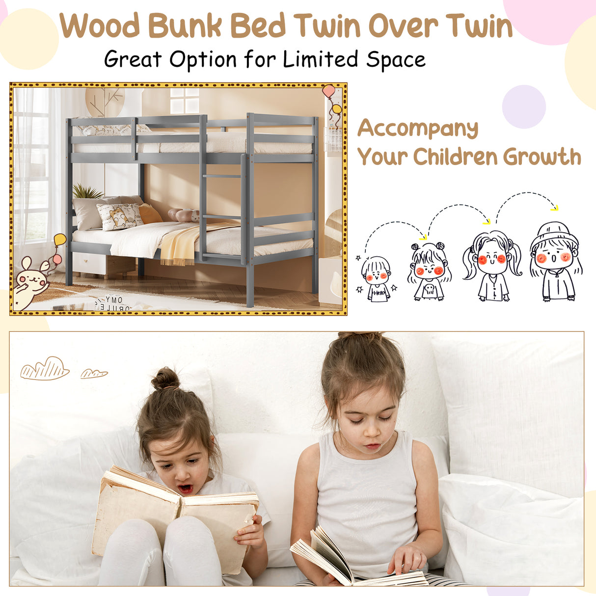 Twin Bunk Bed Children Wooden Bunk Beds Solid Hardwood