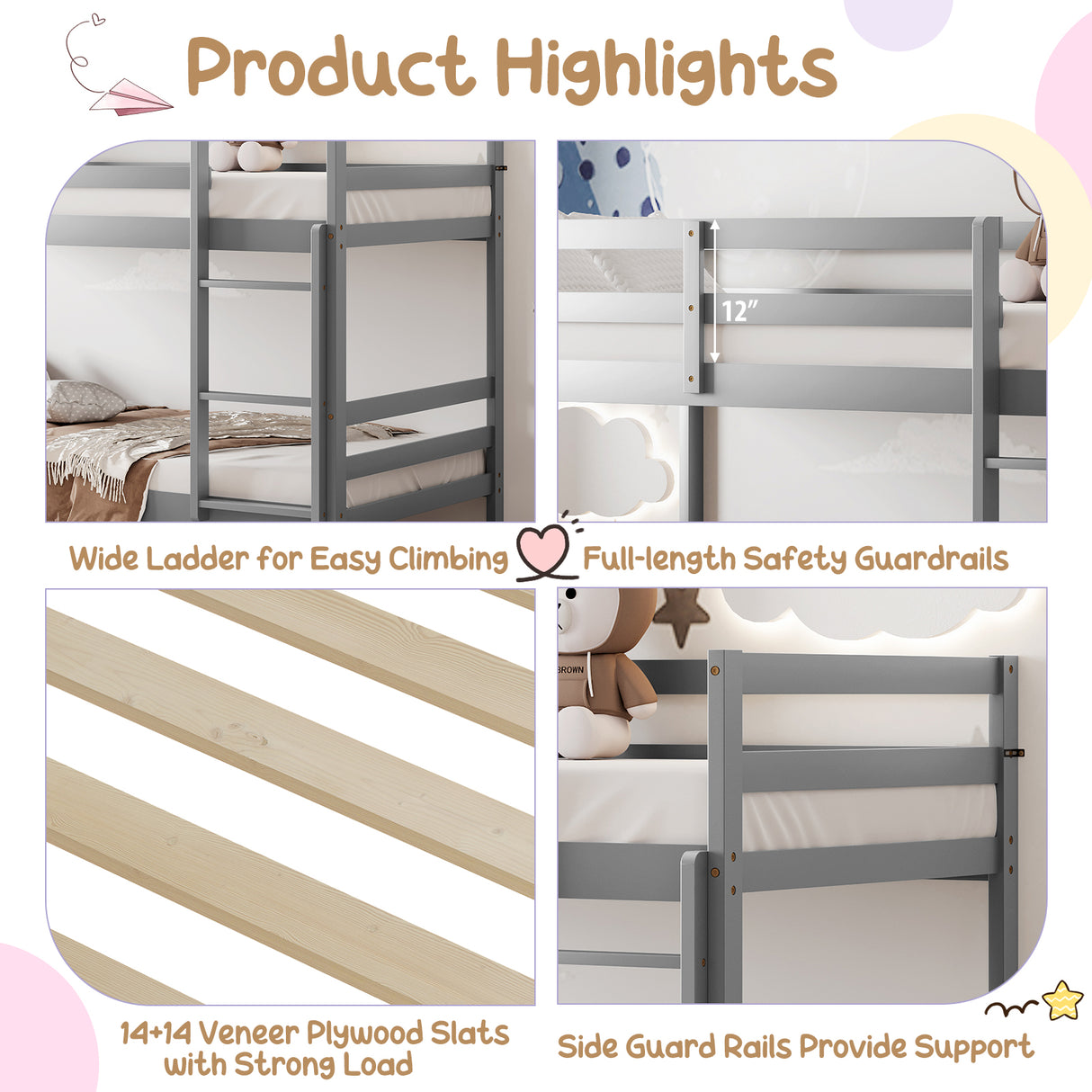Twin Bunk Bed Children Wooden Bunk Beds Solid Hardwood