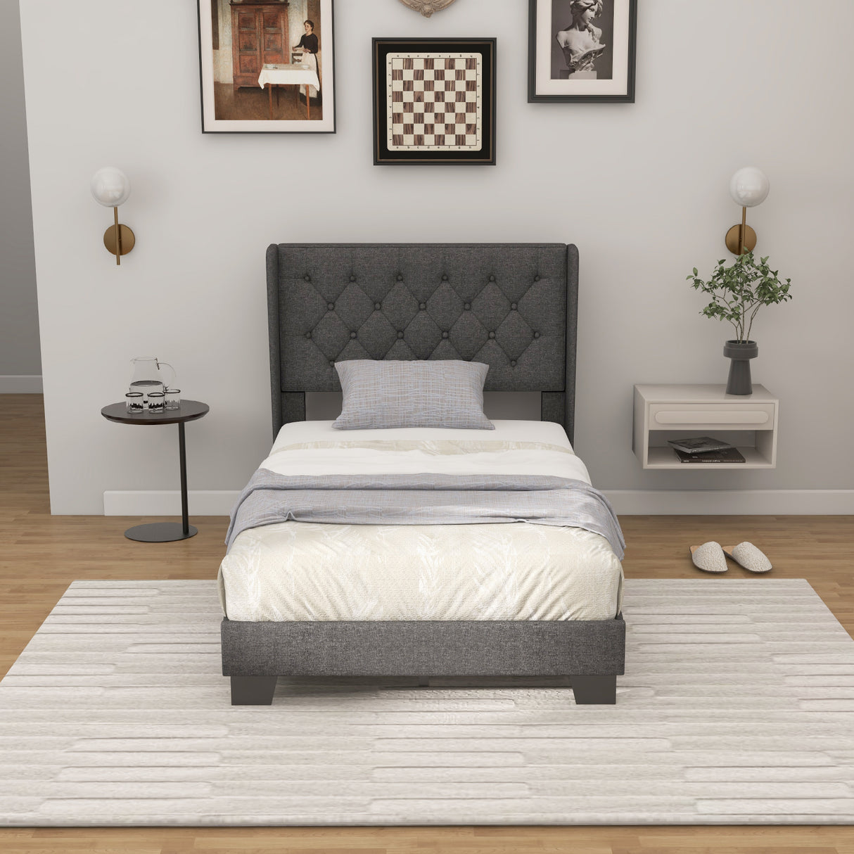 Twin/Full/Queen Size Upholstered Platform Bed with Button Tufted Headboard