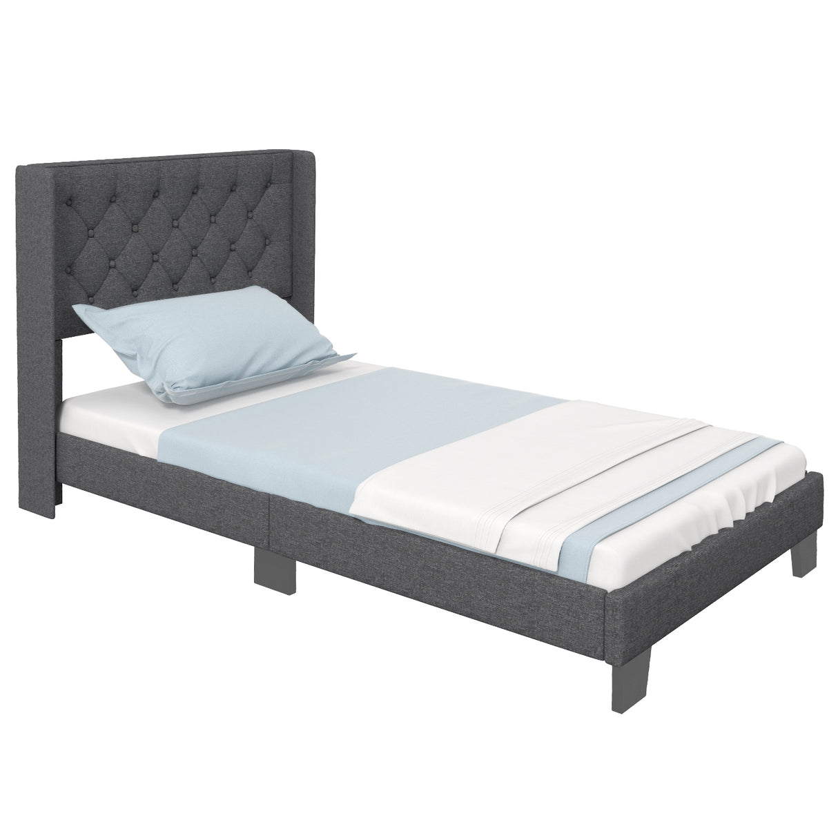 Twin/Full/Queen Size Upholstered Platform Bed with Button Tufted Headboard