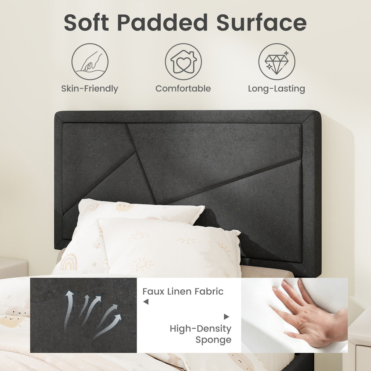 Twin/Full/Queen Size Upholstered Platform Bed Frame with High Headboard