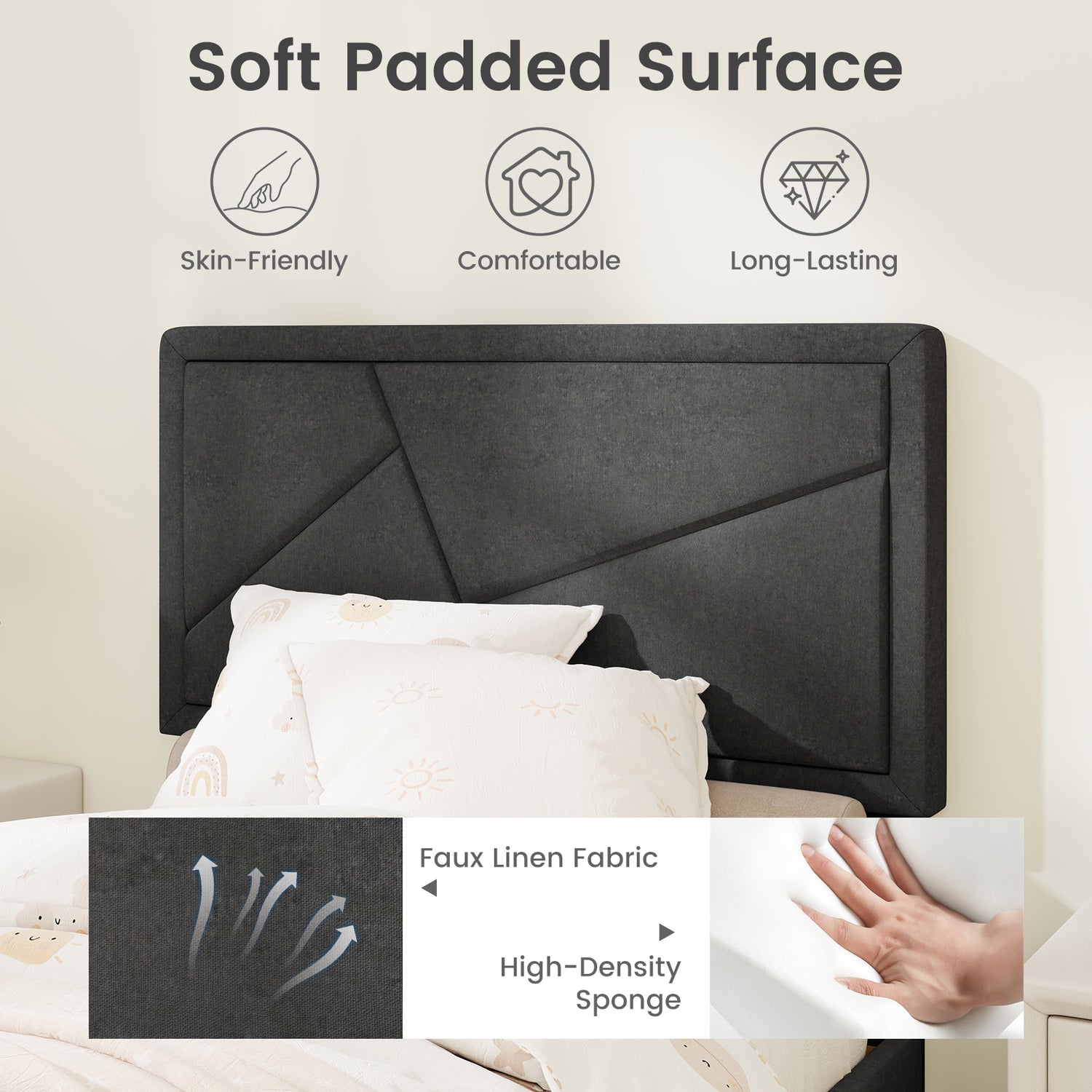 Twin/Full/Queen Size Upholstered Platform Bed Frame with High Headboard