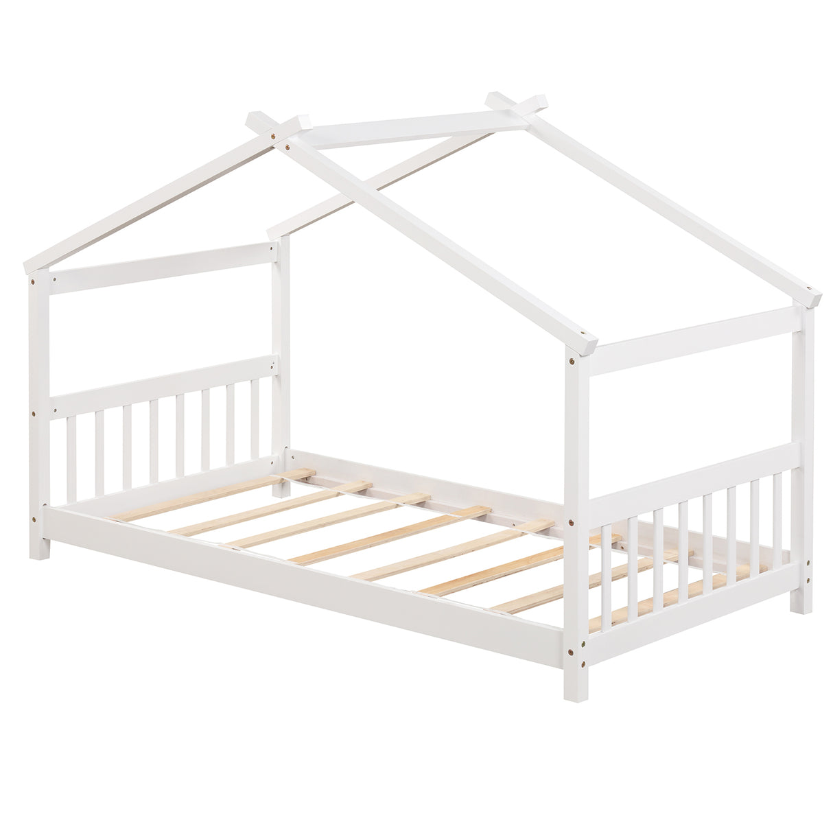 Twin Size Wooden House Bed with Roof