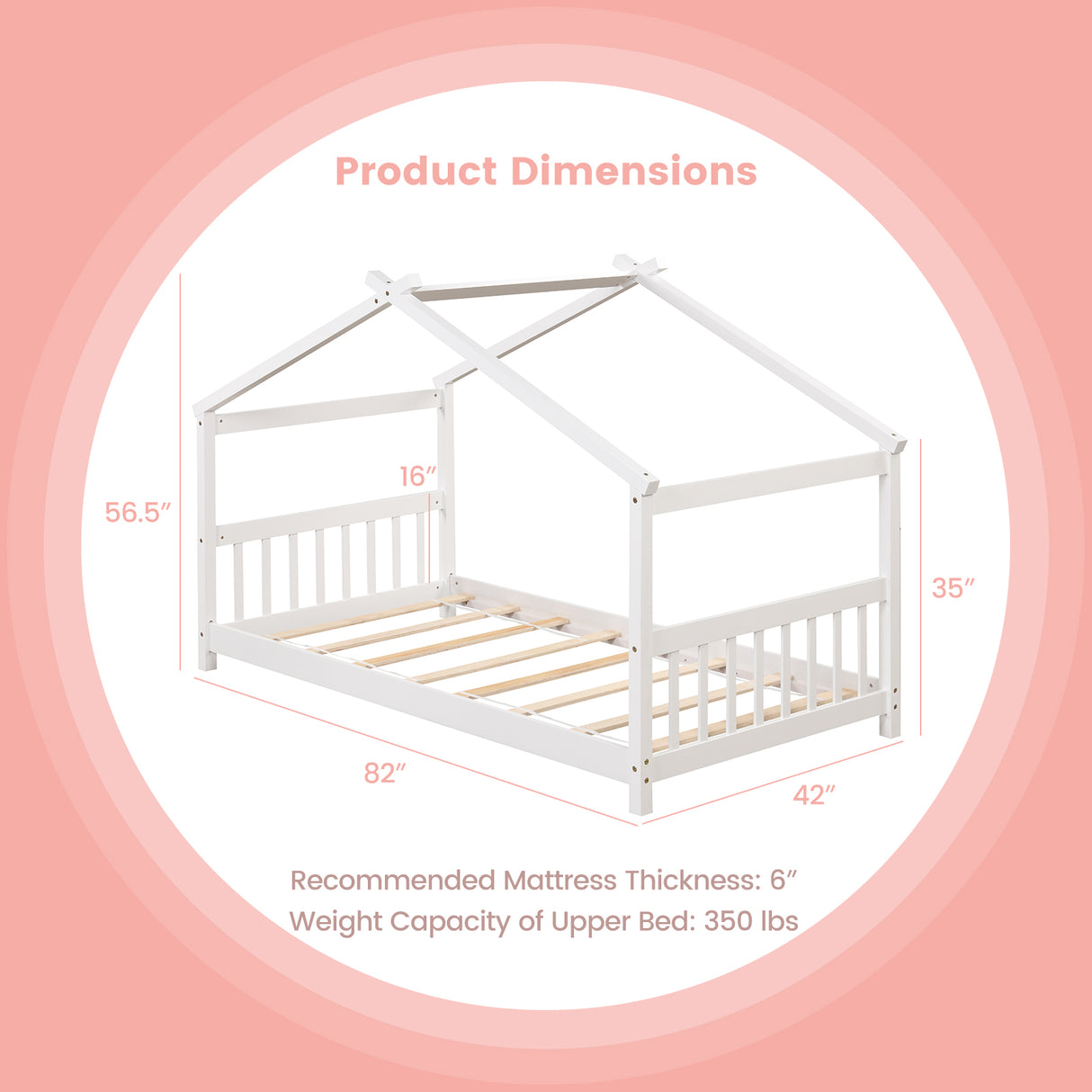 Twin Size Wooden House Bed with Roof
