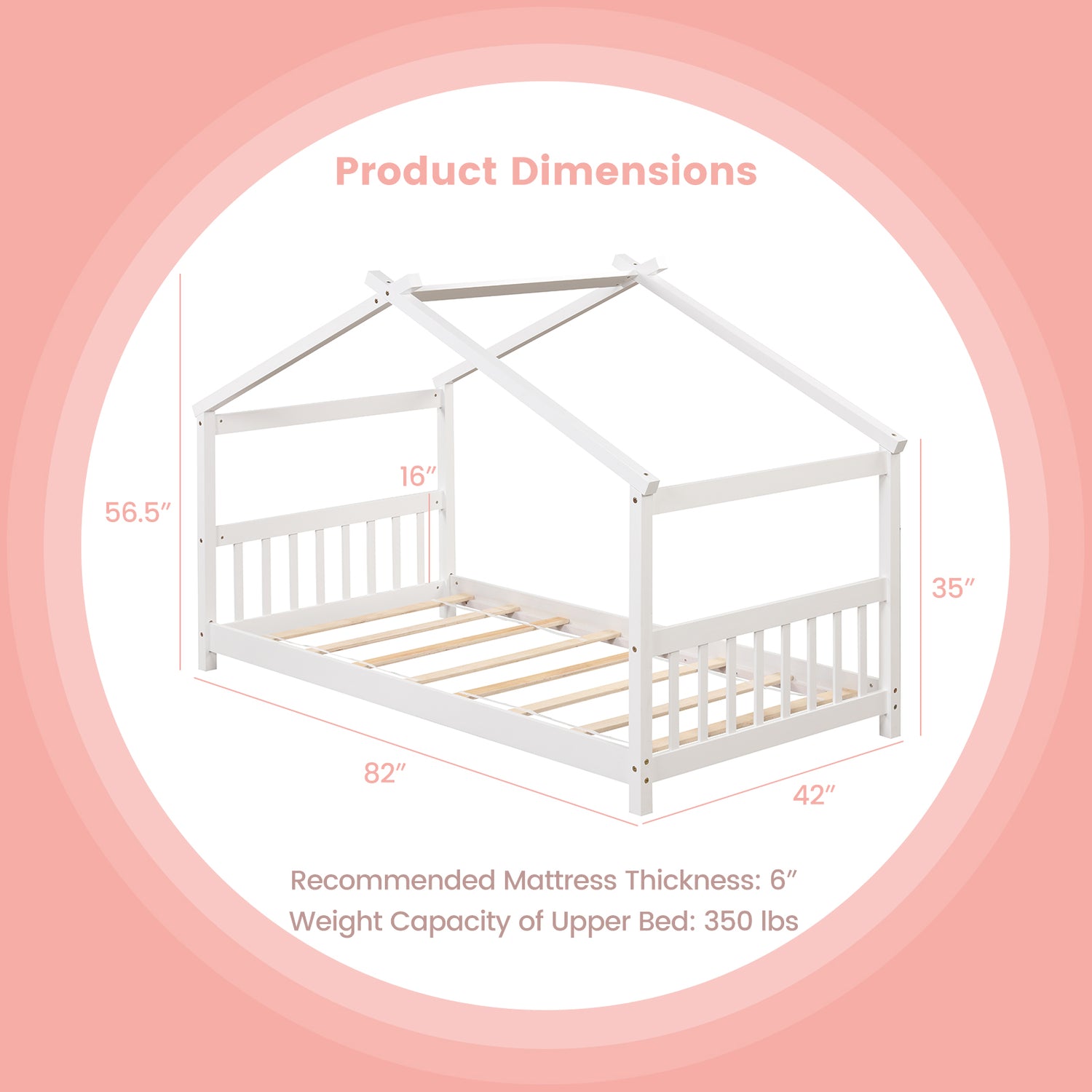 Twin Size Wooden House Bed with Roof