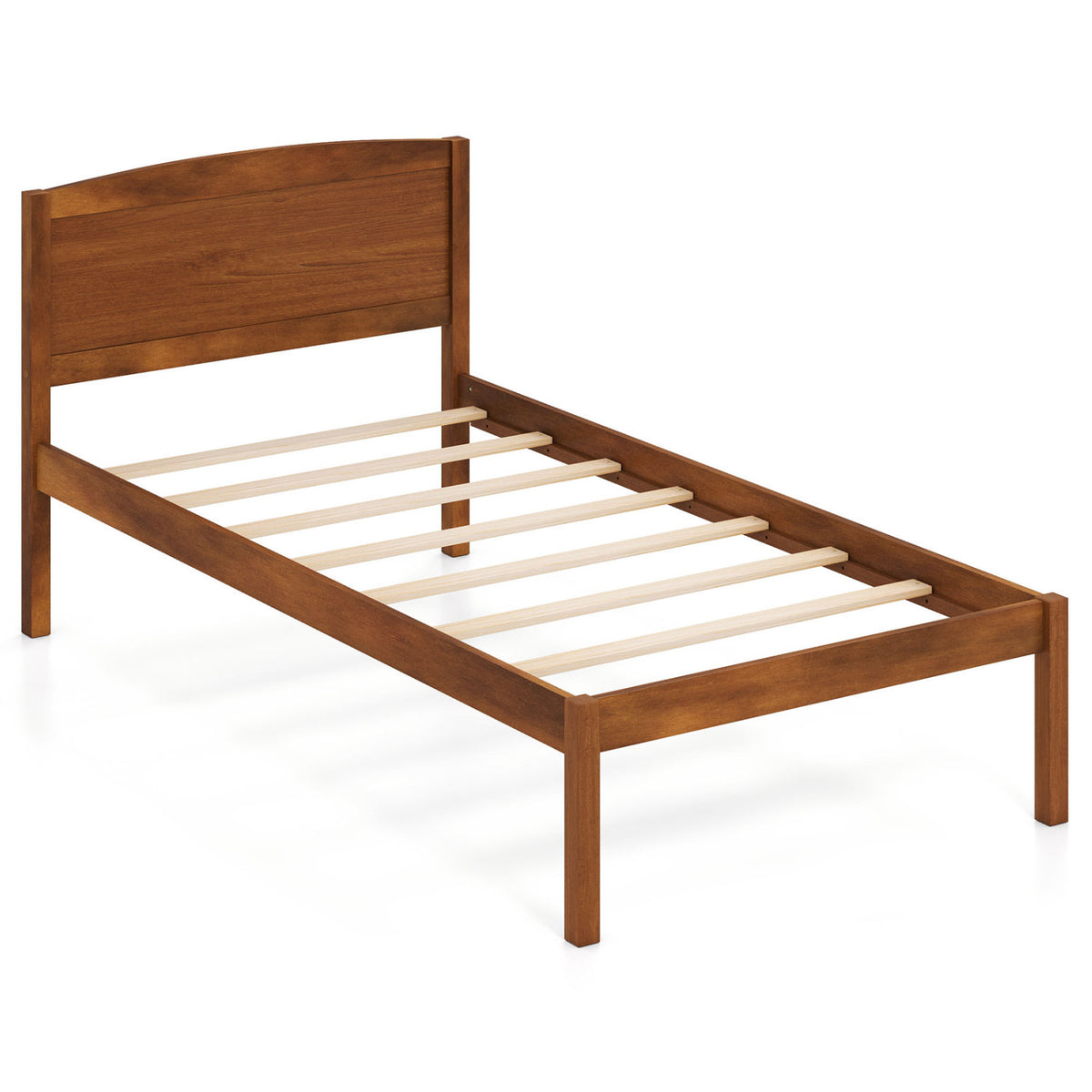 Twin Size Wooden Platform Bed Frame with Curved Headboard