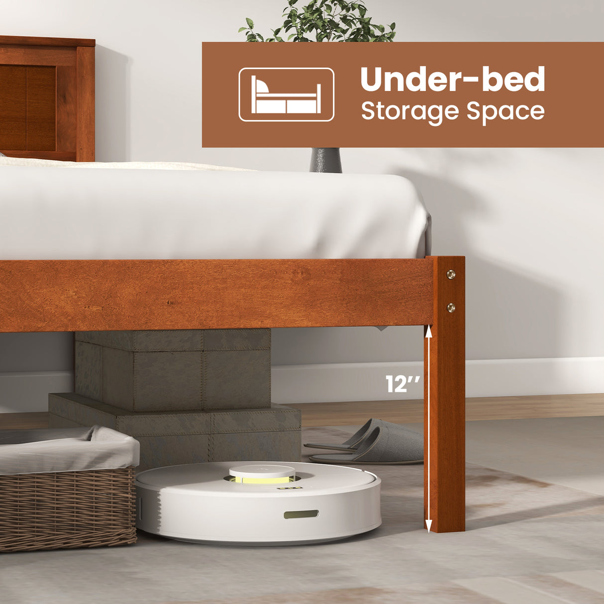 Twin/Full/Queen Size Bed Frame with Wooden Headboard and Slat Support