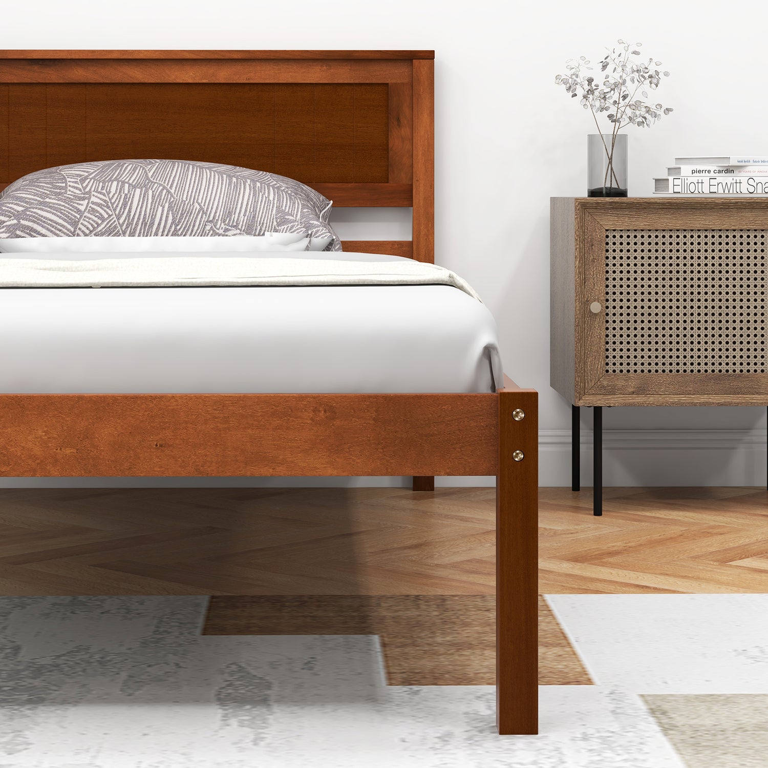 Twin/Full/Queen Size Bed Frame with Wooden Headboard and Slat Support