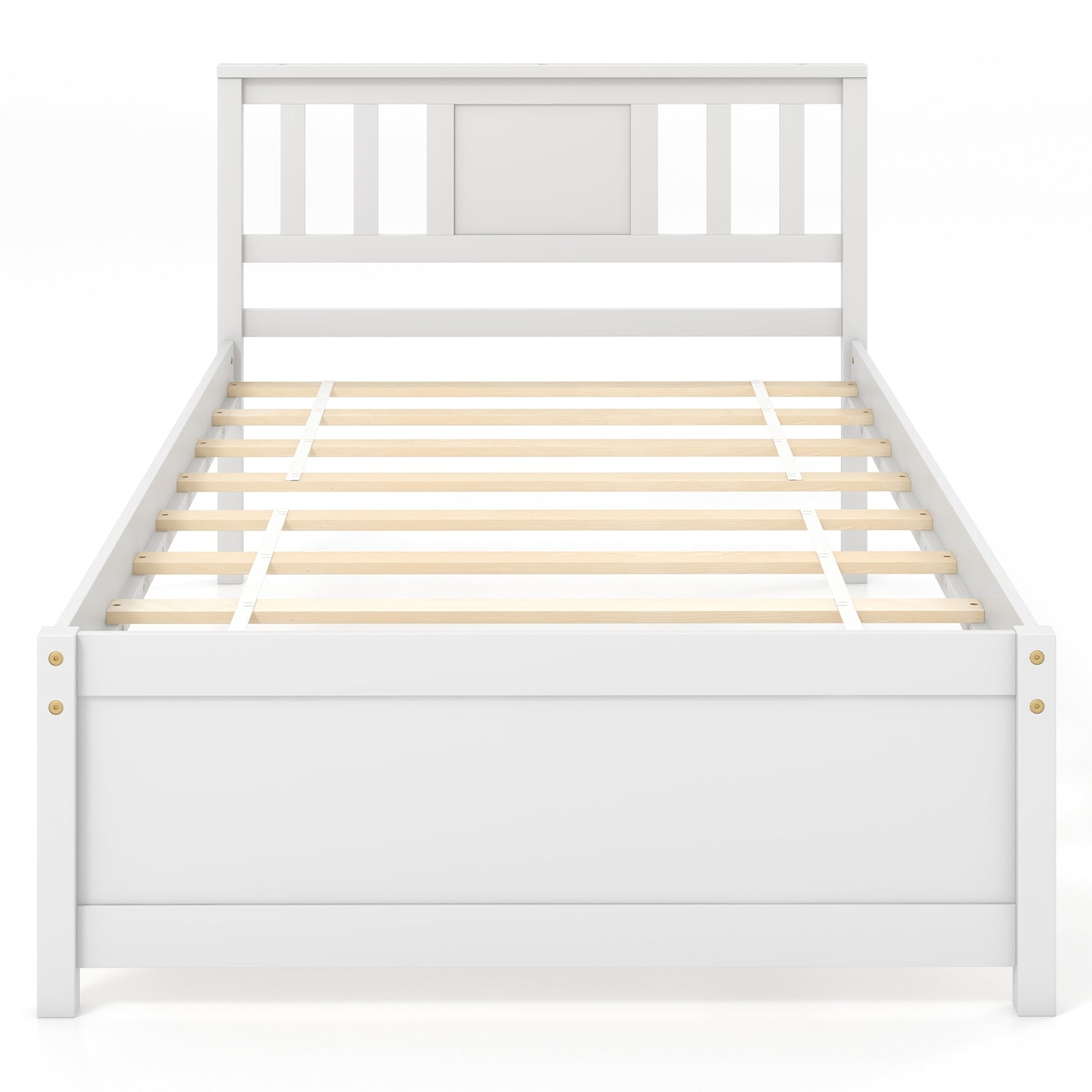 Wooden Platform Bed with Headboard and Wood Slat Support White