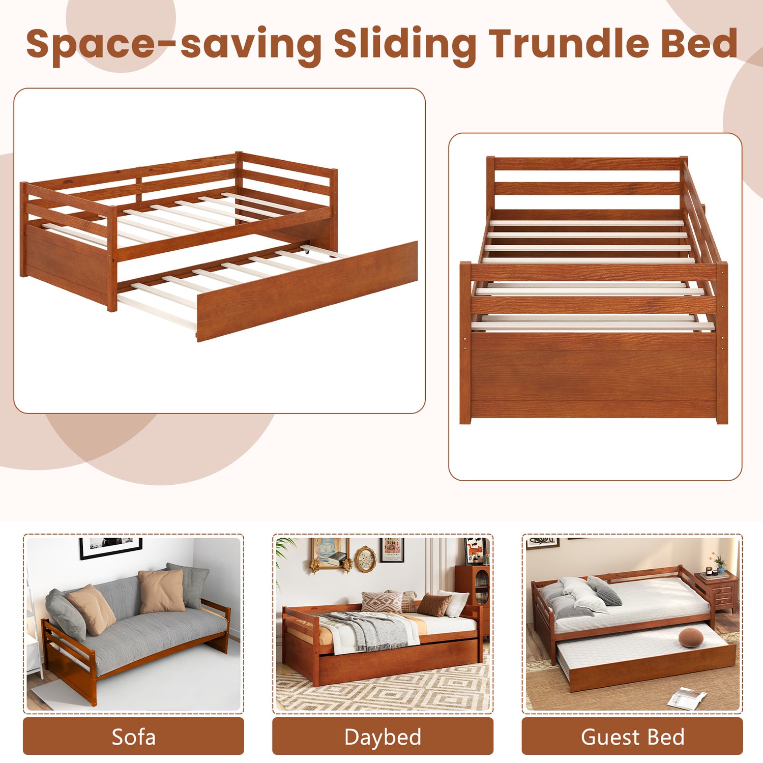Twin Size Wooden Slat Trundle Platform