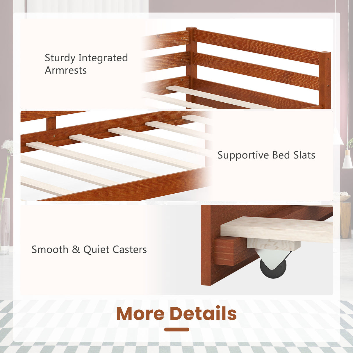 Twin Size Wooden Slat Trundle Platform
