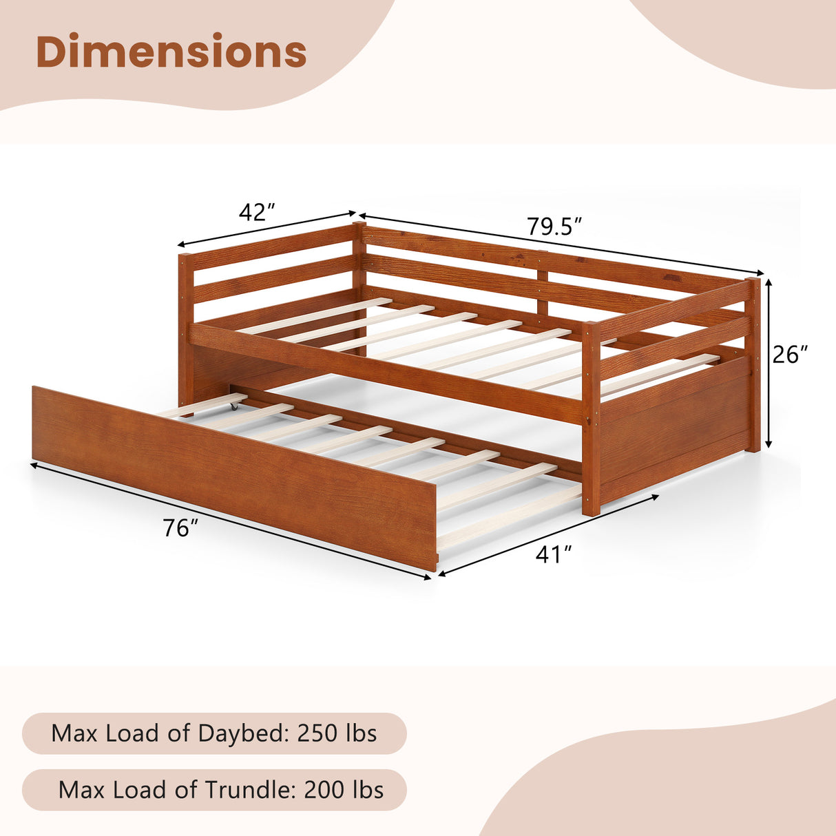 Twin Size Wooden Slat Trundle Platform