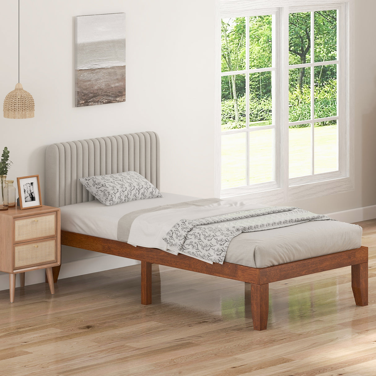 Twin Size 14 Inch Wooden Slats Bed Mattress Frame