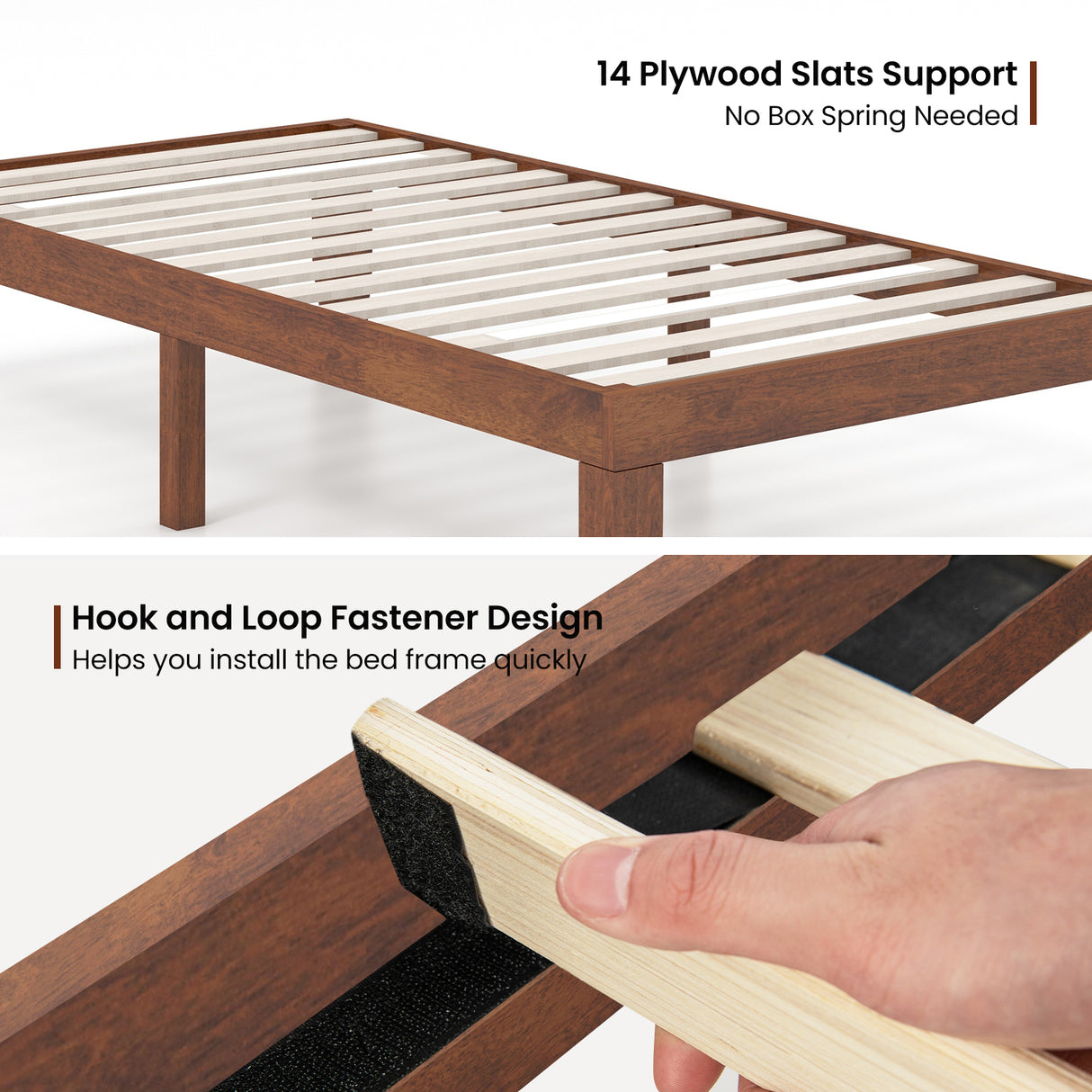 Twin Size 14 Inch Wooden Slats Bed Mattress Frame