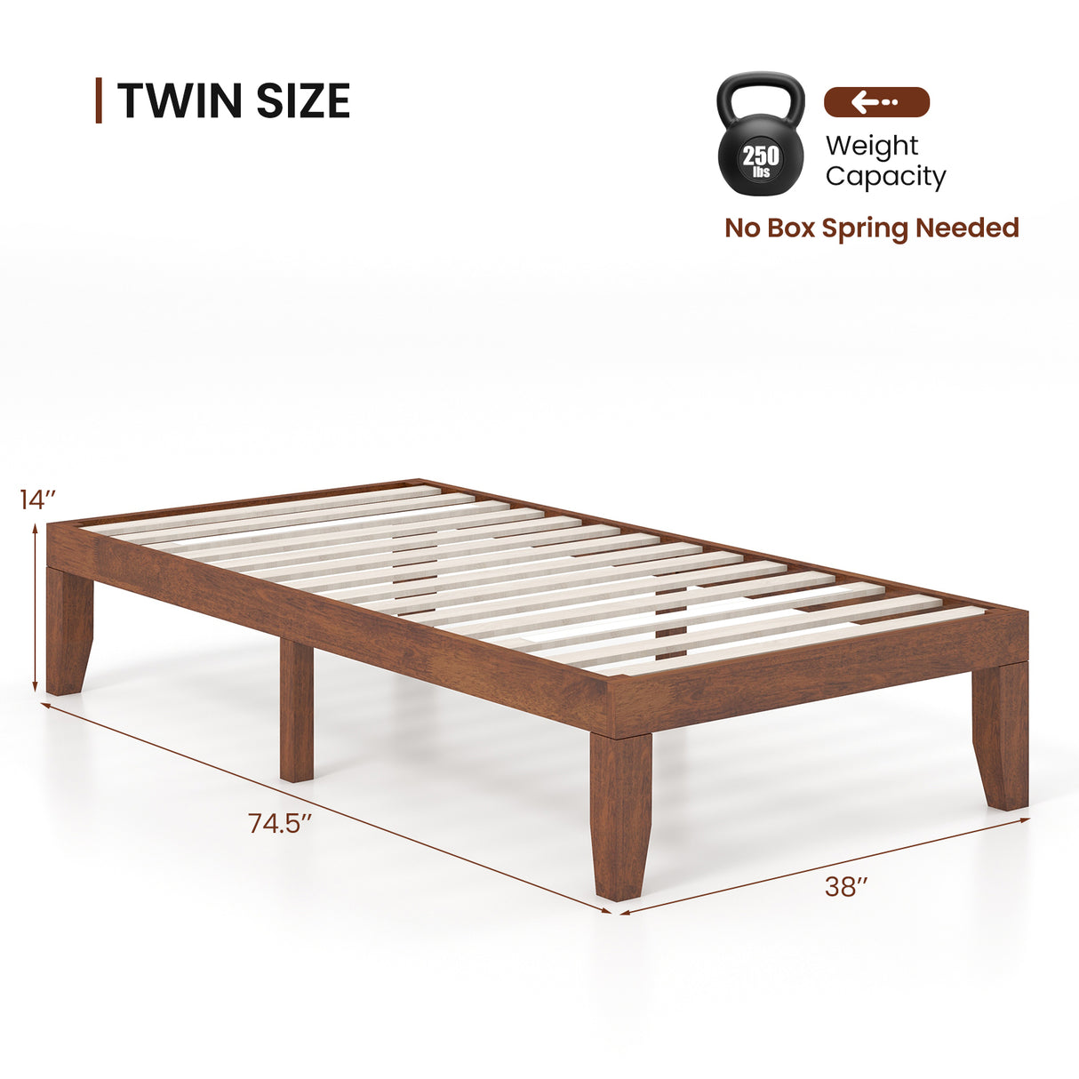 Twin Size 14 Inch Wooden Slats Bed Mattress Frame